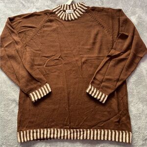 Men's Brown Crewneck Sweater with Striped Trim